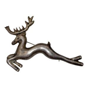 Vintage Jumping Stag Mexican .925 Silver Brooch